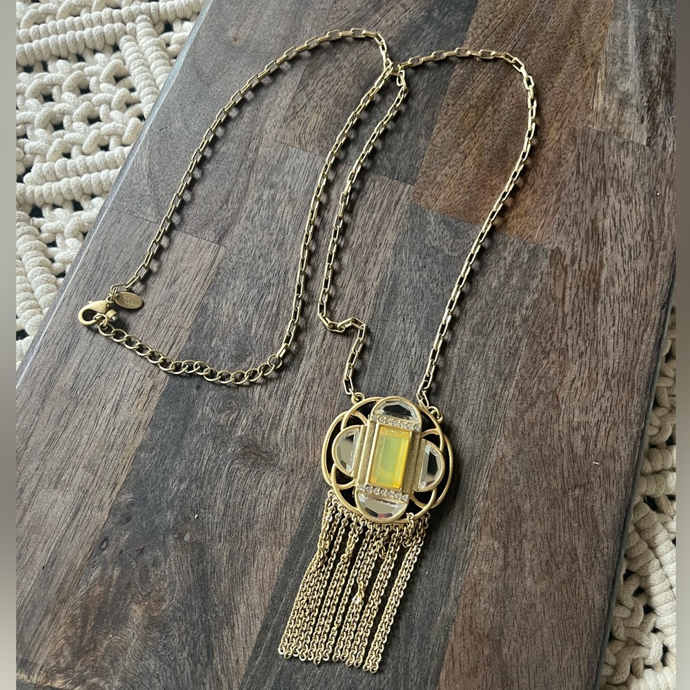 LIA SOPHIA COMPASS Necklace Rhinestones Gold Tone Chain Fringe Excellent - Picture 3 of 8